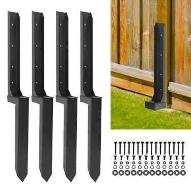 Imagem de DEWHONETE Kit de reparo de poste de cerca resistente inclinado suporte de madeira quebrada poste âncora 4 peças - preto