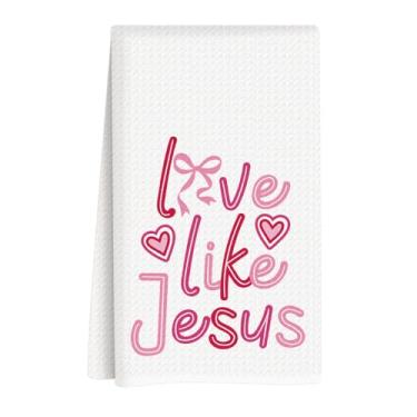 Imagem de Toalhas de cozinha para o dia dos namorados, decorações de dia dos namorados, presente para ela, namorado, namorada, laço de coração rosa, toalhas de prato cristãs de Jesus, presentes de casamento de