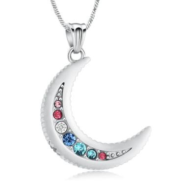 Imagem de Yinplsmemory Colar com pingente de urna de lua crescente, joia de cremação, para mulheres, homens, memorial, humano, animal de estimação, cinzas, Aço inoxidável, Sem Pedra Preciosa