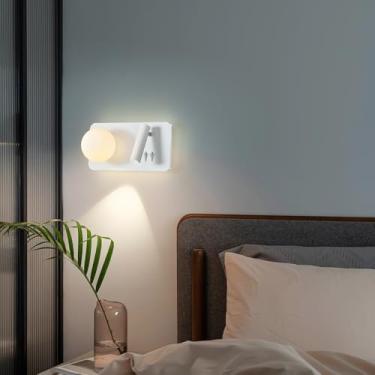 Imagem de BNHHLZ Luz de leitura montada na parede LED arandela quarto 350° lâmpada de leitura de cabeceira branca giratória 4000 K para corredor quarto escadas hotéis estudo interno (1 pacote)