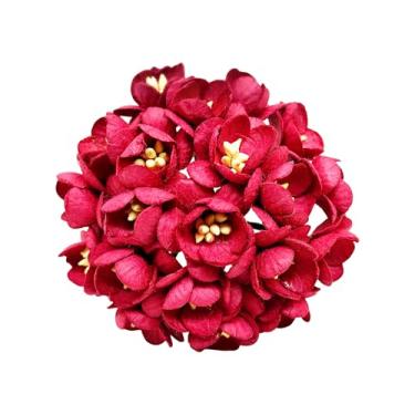 Imagem de PL Conjunto de 30 peças de flores artificiais cor borgonha flor papel amoreira flor 104 artesanato feito à mão casamento tamanho 2,5 cm álbum de recortes para muitos cartões de artesanato DIY projetos
