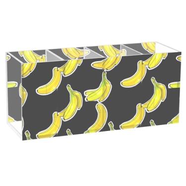 Imagem de TSENQUE Porta-canetas colorido personalizado fofo para arte de mesa, amarelo, banana, preto, suporte de pincel de acrílico, copo de lápis estacionário