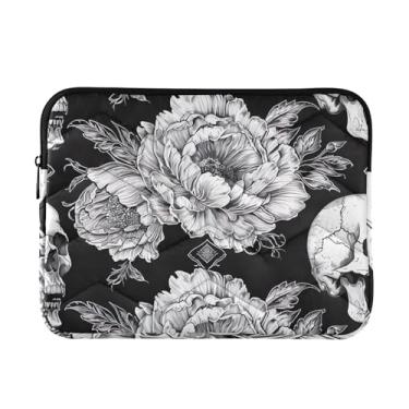 Imagem de Bolsa para laptop Skull Peonies, fina, leve, durável, trabalho, viagem, tablet, bolsa para laptop, para mulheres, de 13 a 14 polegadas