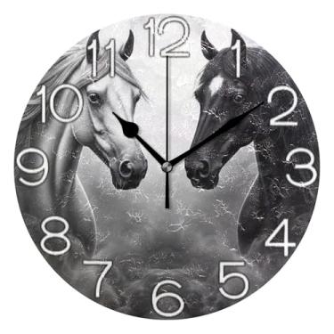 Imagem de GAIGEO Relógio de parede analógico decorativo funky alimentado por bateria relógio de cozinha rústico, decoração de parede de meados do século sala de estar cavalo legal preto cinza, 25 cm, ponteiros