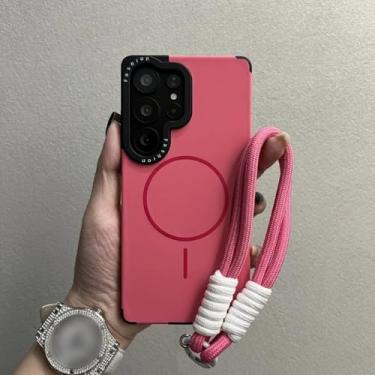 Imagem de Capa com alça de pulso para Samsung Galaxy S22 S23 S24 S25 Ultra Plus com carregamento sem fio e lente líquida, capa protetora, vermelha, para S25