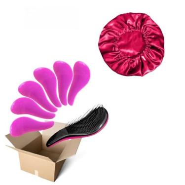 Imagem de Conjunto de 100 peças de escovas milagrosas para cuidados com os cabelos e toucas anti-frizz (Rosa Pink,50 Escovas + 50 Toucas)