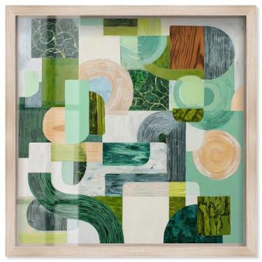 Imagem de Green Geometry III Shadowbox Print Modern Wall Art por Art Remedy, moldura loira, 63 x 63 cm