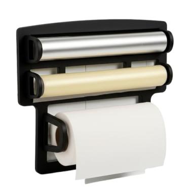 Imagem de Porta Papel Toalha Triplo Suporte Preto Rolos Para Cozinha 3 em 1(Preto)