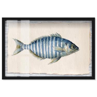 Imagem de Stripes of the Sea II Shadowbox Print Kitchen Wall Art por Art Remedy, moldura preta, 40,6 x 28,7 cm