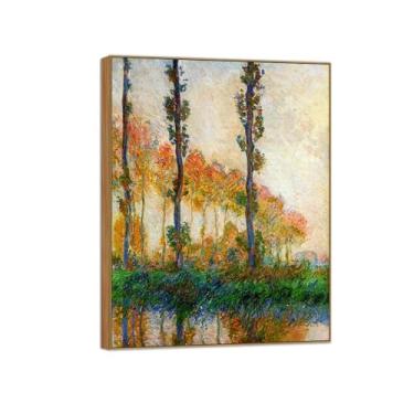 Imagem de BMZFYBS Claude Monet Famosas Impressões em Tela de Parede Prontas para Pendurar - Três Árvores no Outono - Quadro de Madeira para Decoração de Sala de Estar 50 x 65 cm 20 x 26 pol
