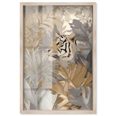 Imagem de Umber Tiger I Shadowbox Print Boho Gold Wall Art por Art Remedy, moldura loira, 28 x 40 cm