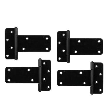Imagem de Pubotlu Dobradiças de porta em T, dobradiça em T resistente, dobradiças T-Gate, dobradiças de alça de portão, ferragens forjadas pretas para cercas de madeira, porta de celeiro, portas de galpão (12,7