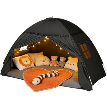 Imagem de Barraca de cama tamanho casal para meninas e meninos - tenda de dormir infantil com design blackout, barraca de cama portátil respirável para quartos com ar livre, acampamento no chão de chalé