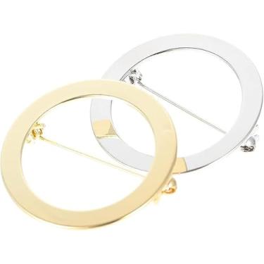 Imagem de Broche circular geométrico simples de duas peças para mulheres em forma de menina xale cachecol fivela terno feminino broche broche joias (3 cm, prata + ouro)
