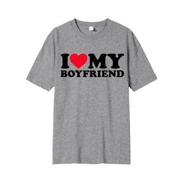 Imagem de Camiseta Unissex Com Estampa 'Eu Amo Meu Namorado(a)' Presente Para Na