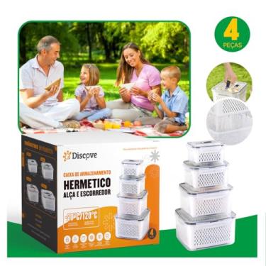 Imagem de Kit 4 Potes Herméticos Empilháveis com Escorredor Organizadores de Geladeira Freezer Casa Cozinha