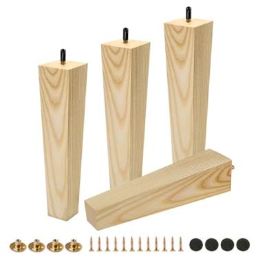 Imagem de FoDau770 5/40.6 cm-18 parafusos pernas quadradas para móveis 25 cm, pernas de madeira de freixo para conjunto de 4, pés modernos de meados do século, peças de substituição de madeira para armário