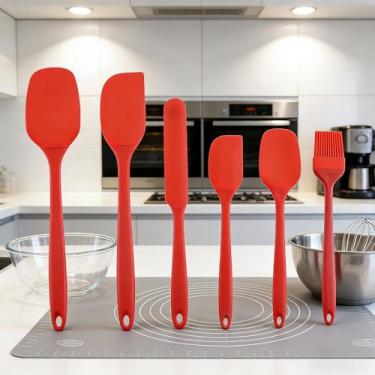 Imagem de Conjunto de 6 espátulas de silicone, colher de borracha, espátula, resistente ao calor, design de uma peça, espátula sem costura, raspadores antiaderentes, ferramenta de mistura para assar (conjunto