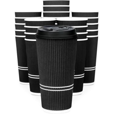 Imagem de Glowcoast Copos de café To Go com tampas - Xícara de café descartável de 623 g com tampa. Copos quentes de ondulação de papel de viagem Togo grandes isolados para bebidas quentes e frias, sem