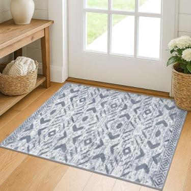 Imagem de KILOCOCO Tapete de porta para interior tapete de área pequena 60 x 9 cm tapete marroquino lavável à máquina capacho antiderrapante para quarto, cozinha, corredor, entrada, tapete geométrico, cinza