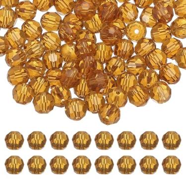 Imagem de Generic Contas de cristal redondas de 10 mm, 100 peças de contas de bola facetada de vidro espaçador solto para fazer joias, pulseira, colar, brincos, sinos de vento, artesanato, âmbar claro