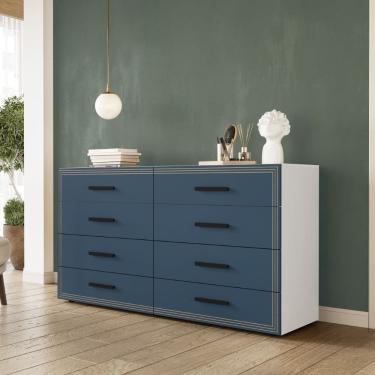 Imagem de Cômoda Valência 8 Gavetas Branco Azul Politorno Móveis