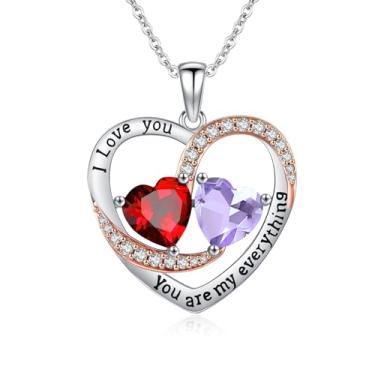 Imagem de WYDDO Colar de coração para mulheres, ouro rosa 14K, pingente de pedra do mês de nascimento duplo, ideal para aniversário, dia dos namorados, presente de Natal para sua esposa, mãe, filha, Base