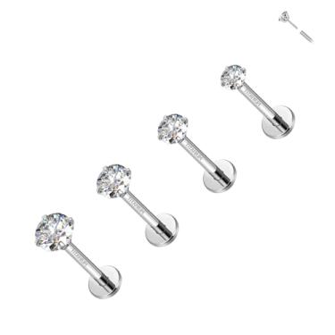 Imagem de ALACLO 4 peças Moissanite G23 titânio hélice tragus piercing joias cartilagem brincos para mulheres homens labret studs 18G parafuso sem rosca plana 8 mm