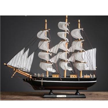 Imagem de shuicui Decoração de modelo de veleiro 39 cm decoração de casa mesa de decoração de quarto infantil para homens e mulheres esculpida à mão barco mesa armário TV varanda lembrança