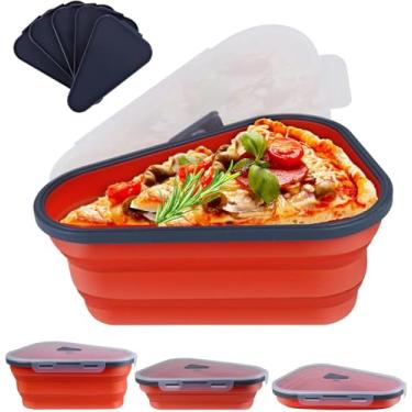 Imagem de Pote para Pizza Expansível em Silicone com 5 Divisórias | Organizador de Geladeira Hermético e Retrátil | Recipiente para Micro-ondas e Lava-Louças | Conserva o Frescor da Fatia | Livre de BPA