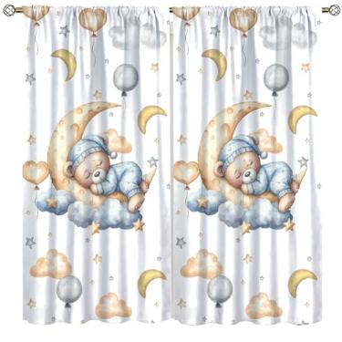 Imagem de Cortinas de urso de desenho animado fofo bebê urso lua estrelas nuvens balões impressão vintage ilustrações coloridas tratamentos de janela para crianças meninos meninas quarto cozinha berçário sala