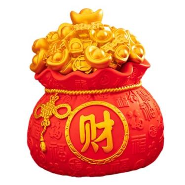 Imagem de Fenteer Estátua de saco de dinheiro, ornamento de mesa, escultura de cofrinho, estatueta decorativa para mesa ou prateleira, presente de aniversário ou para o, Cai Grande