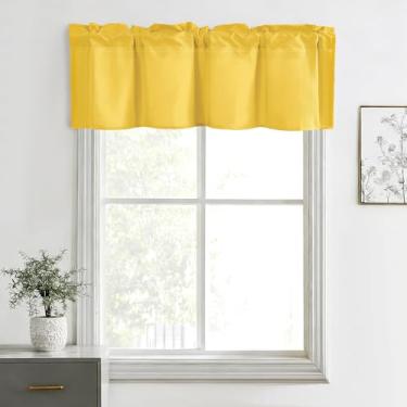 Imagem de Hiasan Cortinas de saia para cozinha, sala de estar, porão e janelas de banheiro, janela pequena, topo curto sólido de fazenda, painéis de cortina com bolso de haste curta - 106 x 45 cm, amarelo, 1