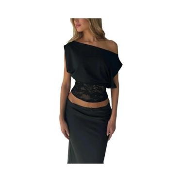 Imagem de Camiseta Sexy De Renda Transparente Para Mulheres, Moda De Verão, Ombr