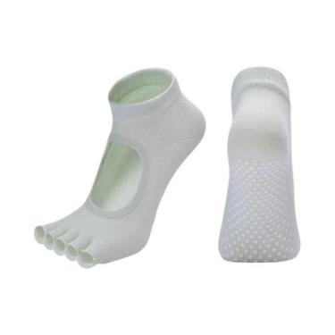 Imagem de Meias De Algodão Antiderrapantes Para Yoga E Pilates Femininas Respirá