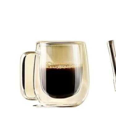 Imagem de Caneca de café de vidro de parede dupla, copo expresso de vidro isolado transparente com alça grande (240 ml)