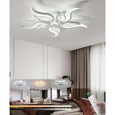 Imagem de Luminária de teto moderna com LED dimerizável para sala de estar, 38W, com controle remoto. Luminária pendente elegante em acrílico para quarto, sala de jantar e escritório (branca, 5 lâmpad