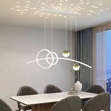 Imagem de Luminária pendente de LED para mesa de jantar, com intensidade regulável e controle remoto. Lustre com altura ajustável para sala de estar, sala de jantar e cozinha (branco, 120 cm de compri