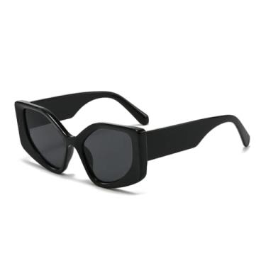 Imagem de HPIRME Óculos retrô com armação grande e padrão poligonal para homens e mulheres, estilo fotografia de rua (6167-C6)