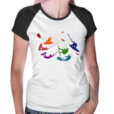 Imagem de Baby Look Raglan Kite Surf Freestyle - Foca na Moda, Branco, Preto, GG