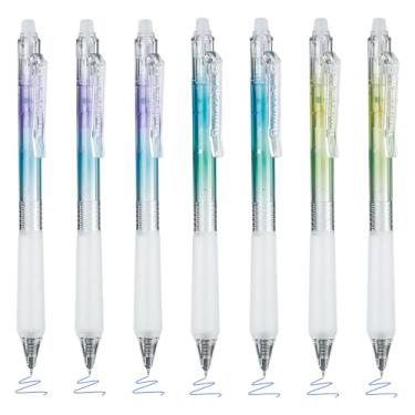 Imagem de BAYTORY 7 canetas apagáveis silenciosas, canetas de tinta azul retráteis de 0,5 mm, barril de caneta gradiente com borrachas, caneta apagável para completar sudoku e palavras cruzadas (tinta azul)