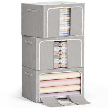 Imagem de LeArex Cestos de armazenamento de roupas com moldura de metal caixa de armazenamento dobrável organizadores de roupas recipientes de armazenamento para roupas, lençóis, cobertores, livros, brinquedos