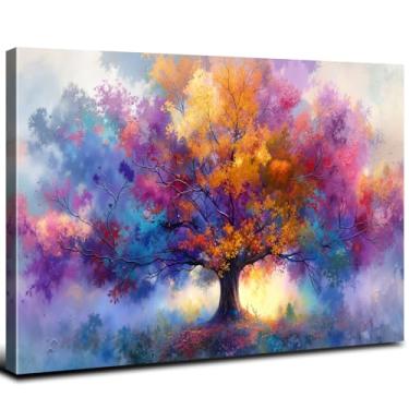 Imagem de Arte de parede colorida árvore da vida para sala de estar flores abstratas flores em tela natureza, árvores vibrantes, pinturas de paisagem, minimalista, arte moderna para quarto, escritório