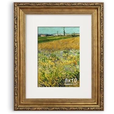 Imagem de GiftMust Moldura dourada antiga, 20 x 25 cm, moldura ornamentada em relevo com tapete de papel e vidro verdadeiro, adequada para 20 x 25 cm sem tapete ou 12 x 17 com tapete, mesa ou suporte de parede