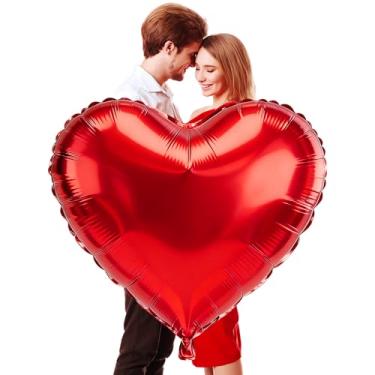Imagem de TaoQ C 8 peças de balões de alumínio em formato de coração de 81 cm grandes vermelhos Mylar em forma de coração, balões de alumínio para dia dos namorados, aniversário, noivado, festa de casamento