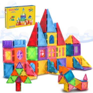 Imagem de Brastoy Blocos de Montar Magnéticos Construção Infantil Brinquedo Educativo (120 Peças Tamanho Médio)