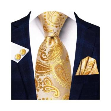 Imagem de Gravata De Seda Sólida Dourada Para Homens, Designer, Casamento, Negóc