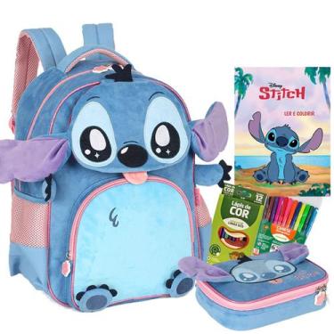 Imagem de Kit Mochila Costas Stitch Angel Pelucia 3d Infantil Disney - Luxcel, A