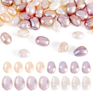 Imagem de KISSITTY 40 peças de pérolas naturais, pérolas cultivadas em água doce, irregulares, ovais, redondas, espaçadores, contas a granel para fazer joias, colar, pulseira, brincos, anéis, artesanato, 4