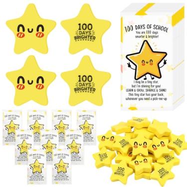 Imagem de Yeaqee 100 Sets 100 Days of School Gifts for Students Bulk 100th Day Erasers Smile Face Star Erasers and Inspirational Cards Student Rewards for School Classroom